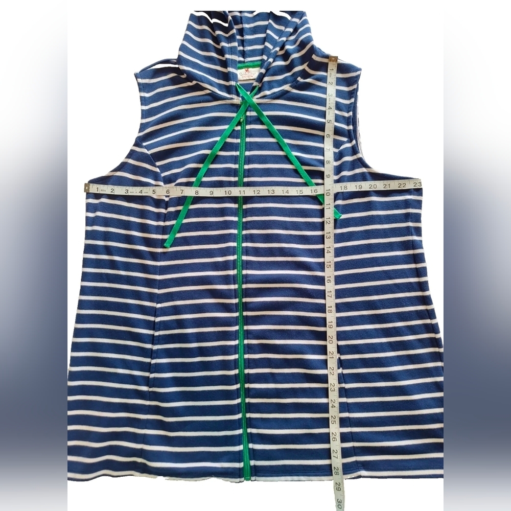 Hoodie Zip Vest 1X, Quacker Factory Y2K Blue Striped Sleeveless Slit pockets - Picture 4 of 9